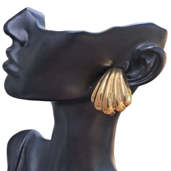 Vintage 90s Sterling Silver Gold Vermeil Shell Earrings - Picture 1 of 6